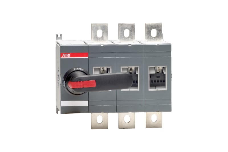 ABB 3-Pole, front operated, base mounted switch-disconnector with black IP65 handle and shaft, terminal bolt kit included OT800E03P