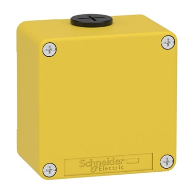 Schneider Electric Harmony XAP, XB2 SL, Empty control station, zinc alloy, yellow, M20, undrilled, 80 x 80 x 51,5, UL cULus XAPK11