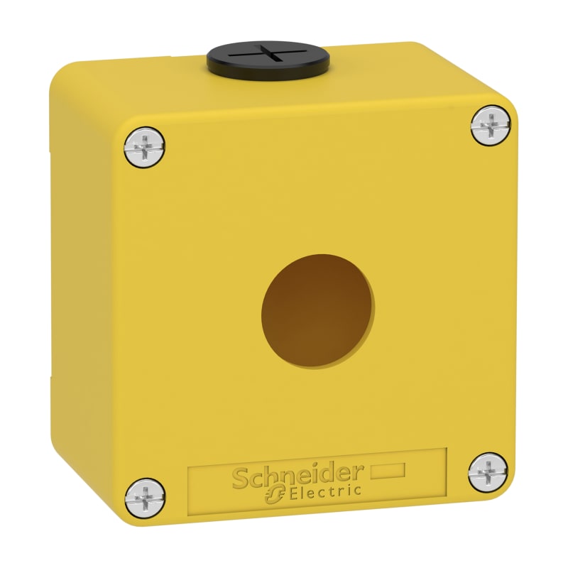 Schneider Electric Harmony XAP, XB2 SL, Empty control station, zinc alloy, yellow, M20, 1 cut-out 22mm, 80 x 80 x 51,5, UL cULus XAPK1201