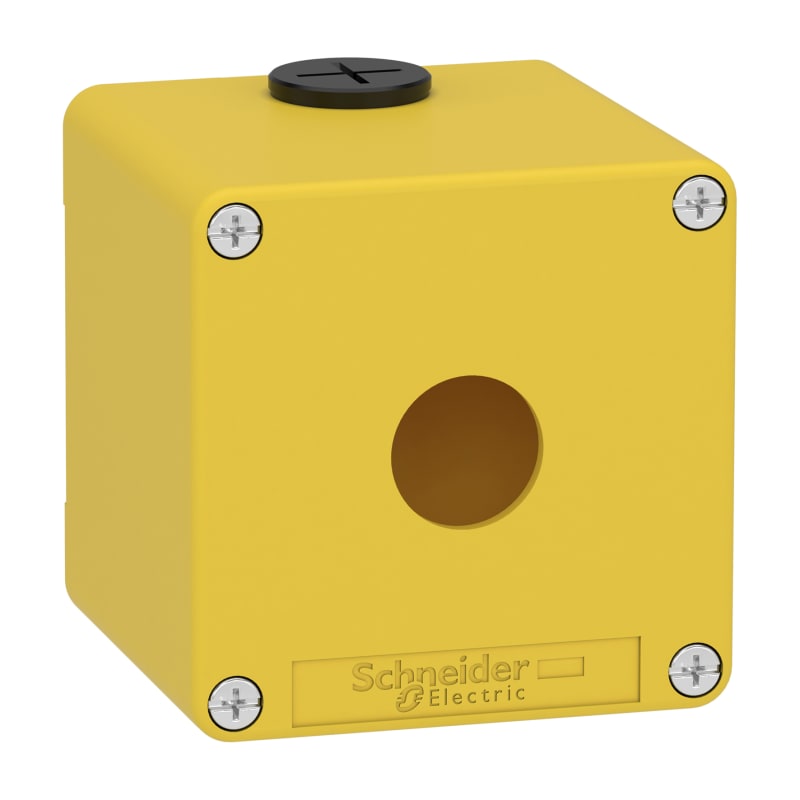 Schneider Electric Harmony XAP, XB2 SL, Empty control station, zinc alloy, yellow, M20, 1 cut-out 22mm, 80 x 80 x 77, UL cULus XAPK1501