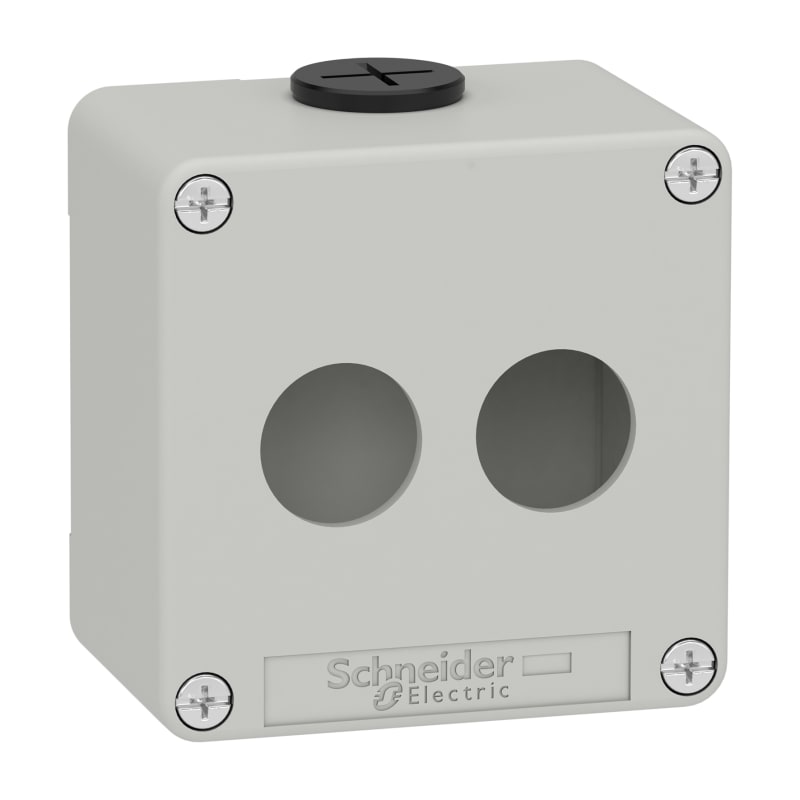 Schneider Electric Harmony XAP, XB2 SL, Empty control station, zinc alloy, grey, M20, 2 cut-outs 22mm, 80 x 80 x 51,5, UL cULus XAPD1202