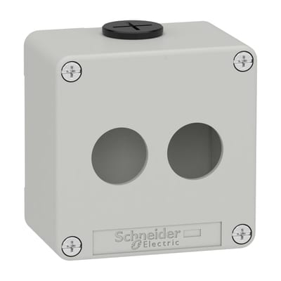 Schneider Electric Harmony XAP, XB2 SL, Empty control station, zinc alloy, grey, M20, 2 cut-outs 22mm, 80 x 80 x 51,5, UL cULus XAPD1202