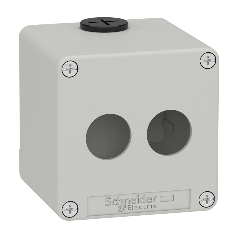 Schneider Electric Harmony XAP, XB2 SL, Empty control station, zinc alloy, grey, M20, 2 cut-outs 22mm, 80 x 80 x 77, UL cULus XAPD1502