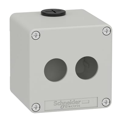 Schneider Electric Harmony XAP, XB2 SL, Empty control station, zinc alloy, grey, M20, 2 cut-outs 22mm, 80 x 80 x 77, UL cULus XAPD1502