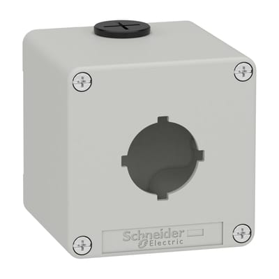 Schneider Electric Harmony XAP, XB2 SL, Empty control station, zinc alloy, grey, M20, 1 cut-out 30mm with notches, 80 x 80 x 77, UL cULus XAPD1601