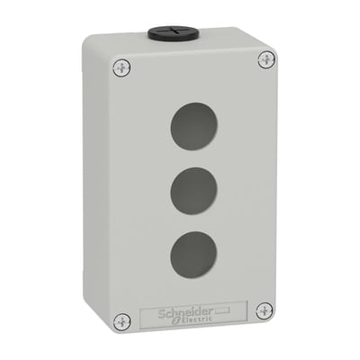 Schneider Electric Harmony XAP, XB2 SL, Empty control station, zinc alloy, grey, M20, 3 cut-outs 22mm, 80 x 130 x 51,5, UL cULus XAPD2203