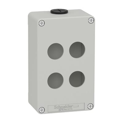 Schneider Electric Harmony XAP, XB2 SL, Empty control station, zinc alloy, grey, M20, 4 cut-outs 22mm, 80 x 130 x 51,5, UL cULus XAPD2204