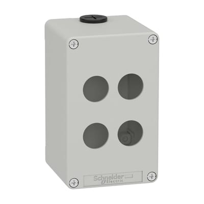 Schneider Electric Harmony XAP, XB2 SL, Empty control station, zinc alloy, grey, M20, 4 cut-outs 22mm, 80 x 130 x 77, UL cULus XAPD2504