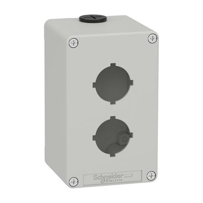 Schneider Electric Harmony XAP, XB2 SL, Empty control station, zinc alloy, grey, M20, 2 cut-outs 30mm with notches, 80 x 130 x 77, UL cULus XAPD2602