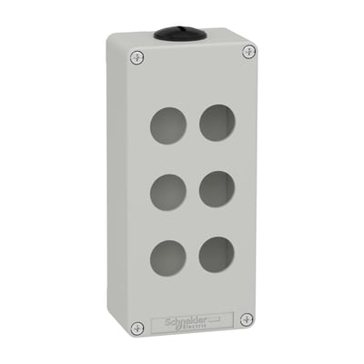 Schneider Electric Harmony XAP, XB2 SL, Empty control station, zinc alloy, grey, M25, 6 cut-outs 22mm, 80 x 175 x 51,5 XAPD3206