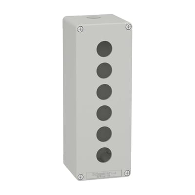 Schneider Electric Harmony XAP, XB2 SL, Empty control station, zinc alloy, grey, M25, 6 cut-outs 22mm, 80 x 220 x 77 XAPD4506