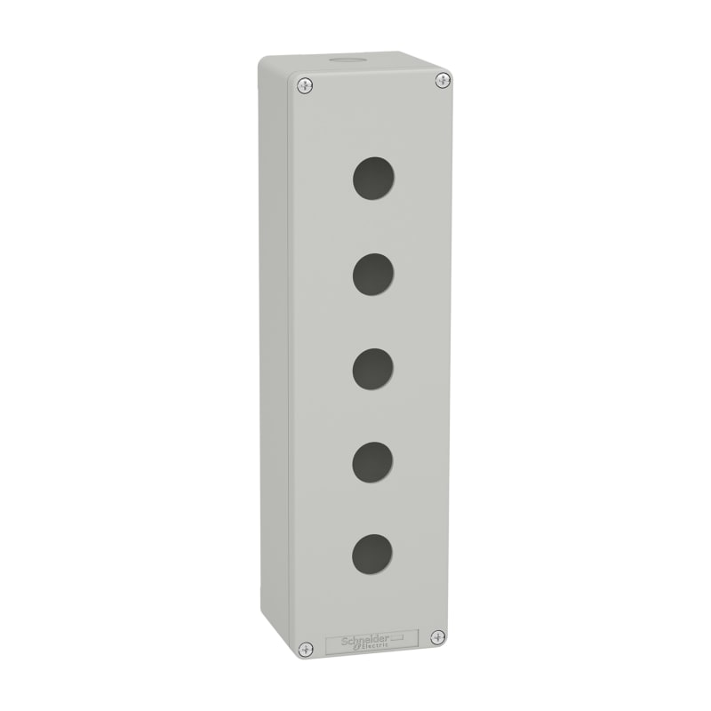 Schneider Electric Die cast empty control station, Harmony XAP, XB2 SL, aluminium, grey, M32, 5 cut outs 22mm, 85X310X77MM XAPD5505