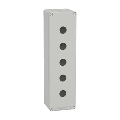 Schneider Electric Die cast empty control station, Harmony XAP, XB2 SL, aluminium, grey, M32, 5 cut outs 22mm, 85X310X77MM XAPD5505