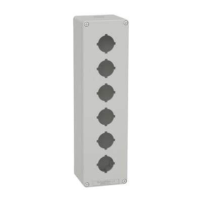 Schneider Electric Harmony XAP, XB2 SL, Empty control station, aluminium, grey, M32, 6 cut-outs 30mm with notches, 80 x 310 x 77 XAPD5606