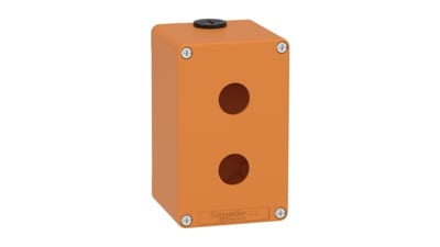 Schneider Electric Harmony XAP, XB2 SL, Empty control station, zinc alloy, orange, M20, 2 cut-outs 22mm, 80 x 130 x 77, UL cULus XAPO2502