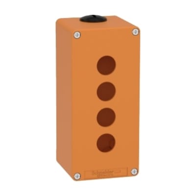 Schneider Electric Harmony XAP, XB2 SL, Empty control station, zinc alloy, orange, M25, 4 cut-outs 22mm, 80 x 175 x 77 XAPO3504
