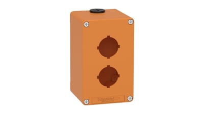 Schneider Electric Harmony XAP, XB2 SL, Empty control station, zinc alloy, orange, M20, 2 cut-outs 30mm with notches, 80 x 130 x 77, UL cULus XAPO2602