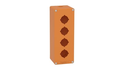 Schneider Electric Harmony XAP, XB2 SL, Empty control station, zinc alloy, orange, M25, 4 cut-outs 30mm with notches, 80 x 220 x 77 XAPO4604