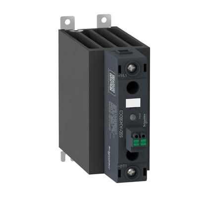 Schneider Electric Harmony, Solid state relay, 45 A, DIN rail mount, zero voltage switching, input 4...32 V DC, output 48...600 V AC SSD1A345BDC3