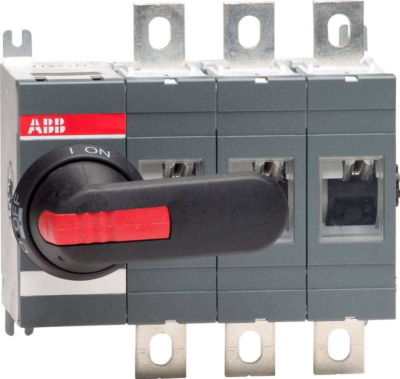 ABB 3-Pole, front operated, base mounted switch-disconnector with black IP65 handle and shaft, terminal bolt kit included OT200E03P
