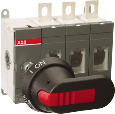 ABB 4-Pole, front operated, base mounted switch-disconnector with black IP65 handle and shaft, terminal bolt kit included OT250E40P