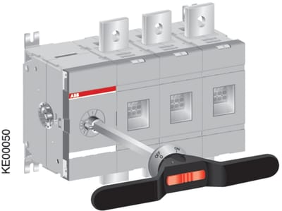 ABB 3-Pole, front operated, base mounted switch-disconnector with black IP65 handle and shaft, terminal bolt kit included OT400E03P