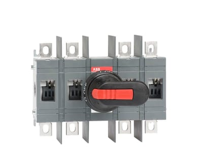 ABB 4-Pole, front operated, base mounted switch-disconnector with black IP65 handle and shaft, wide phase distance, terminal bolt kit included OT250E22WP