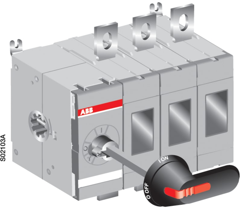 ABB 4-Pole, front operated, base mounted switch-disconnector with black direct mount handle, terminal bolt kit included 1SCA022763R4910