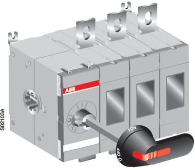 ABB 4-Pole, front operated, base mounted switch-disconnector with black direct mount handle, terminal bolt kit included 1SCA022763R4910