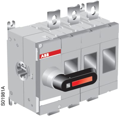ABB 3-Pole, front operated, base mounted switch-disconnector with black direct mount handle, terminal bolt kit included 1SCA022763R5040