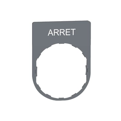 Sign in grey plastic with text "ARRET"