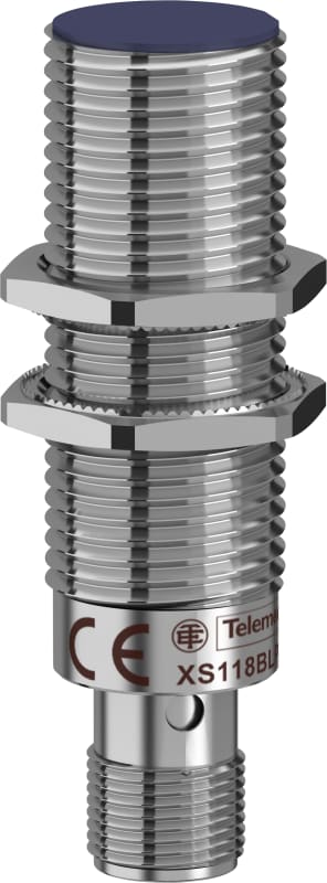 Telemecanique OsiSense XS118BLPAM12 Inductive Proximity Sensor — M18 barrel, Sn 5 mm, PNP, NO, M12 connector (4-Pin)