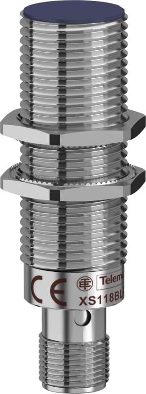 Telemecanique OsiSense XS118BLPAM12 Inductive Proximity Sensor — M18 barrel, Sn 5 mm, PNP, NO, M12 connector (4-Pin)