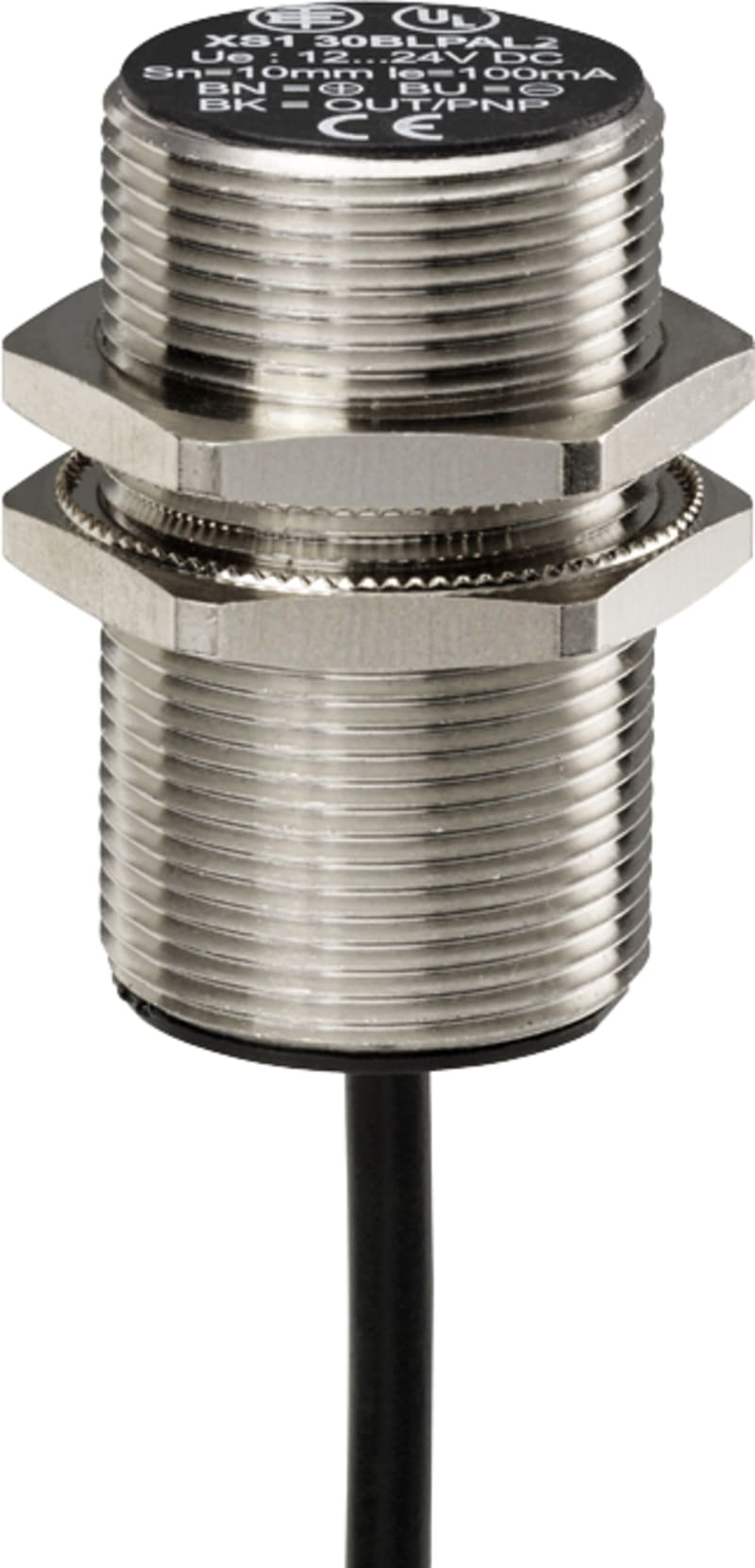 Telemecanique OsiSense XS130BLPBL2 Inductive Proximity Sensor — M30 barrel, Sn 10 mm, PNP, NC, pre-wired cable (2 m)