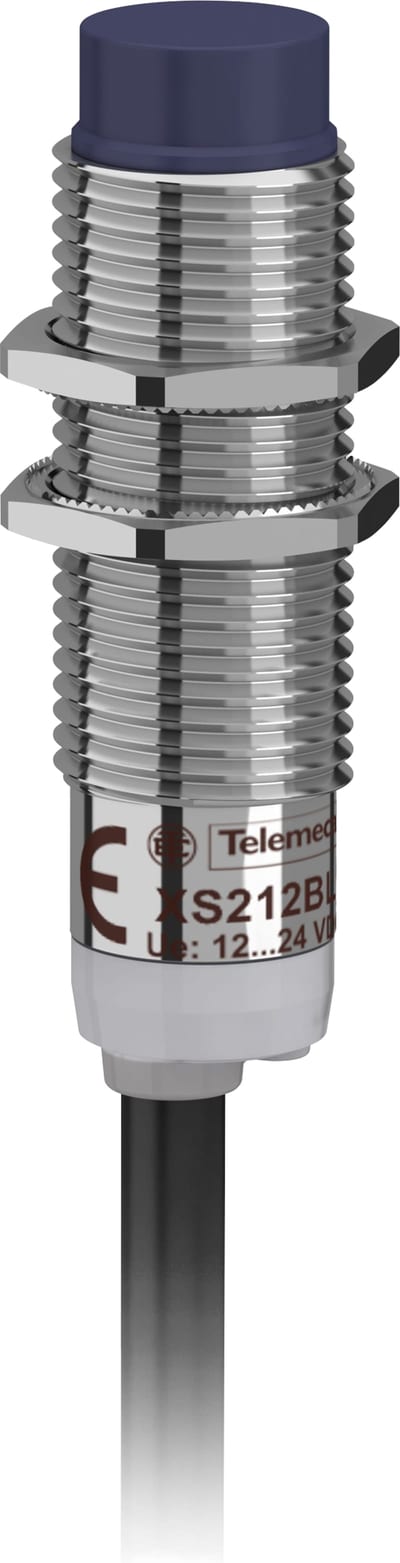 Telemecanique OsiSense XS212BLPBL2 Inductive Proximity Sensor — M12 barrel, Sn 4 mm, PNP, NC, pre-wired cable