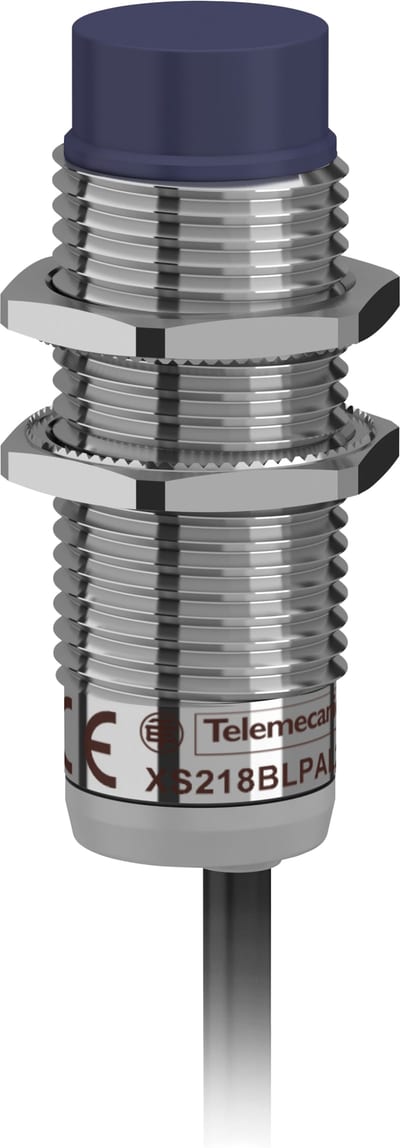 Telemecanique OsiSense XS218BLPAL2 Inductive Proximity Sensor — M18 barrel, Sn 8 mm, PNP, NO, pre-wired cable
