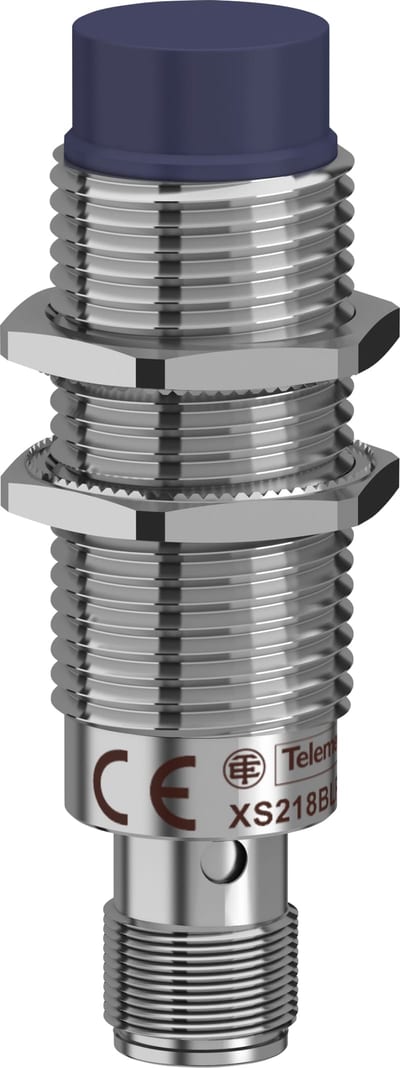 Telemecanique OsiSense XS218BLPAM12 Inductive Proximity Sensor — M18 barrel, Sn 8 mm, PNP, NO, M12 connector (4-Pin)