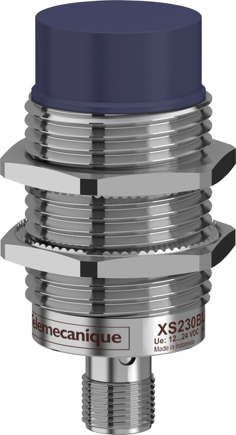 Telemecanique OsiSense XS230BLPAM12 Inductive Proximity Sensor — M30 barrel, Sn 15 mm, PNP, NO, M12 connector (4-Pin)