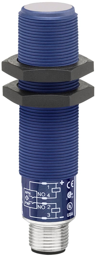 Telemecanique XXR18A3KAM12 Ultrasonic Sensor (Through-Beam Receiver) M18, PNP/NPN selectable, NO, M12 connector