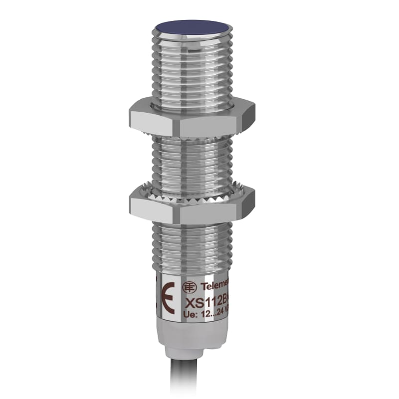Telemecanique OsiSense XS112BHNAL2 Inductive Proximity Sensor — M12 barrel, Sn 4 mm, NPN, NO, pre-wired cable (2 m)