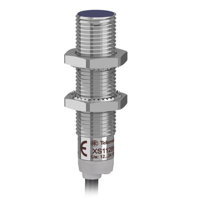 Telemecanique OsiSense XS112BHNAL2 Inductive Proximity Sensor — M12 barrel, Sn 4 mm, NPN, NO, pre-wired cable (2 m)
