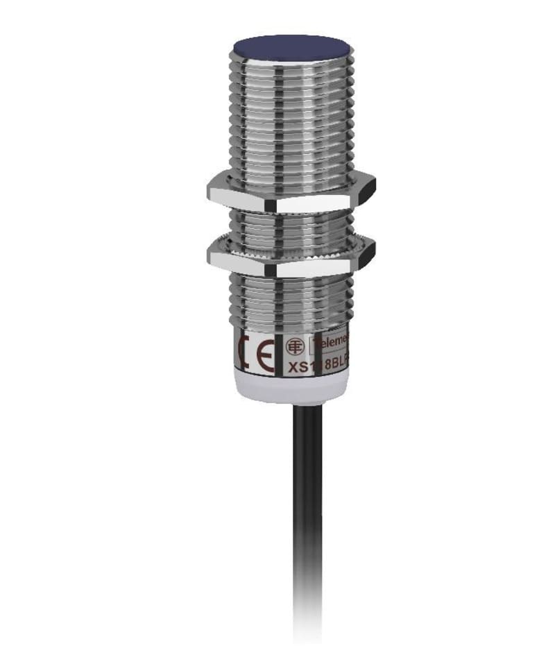 Telemecanique OsiSense XS118BHPAL2 Inductive Proximity Sensor — M18 barrel, Sn 8 mm, PNP, NO, pre-wired cable (2 m)