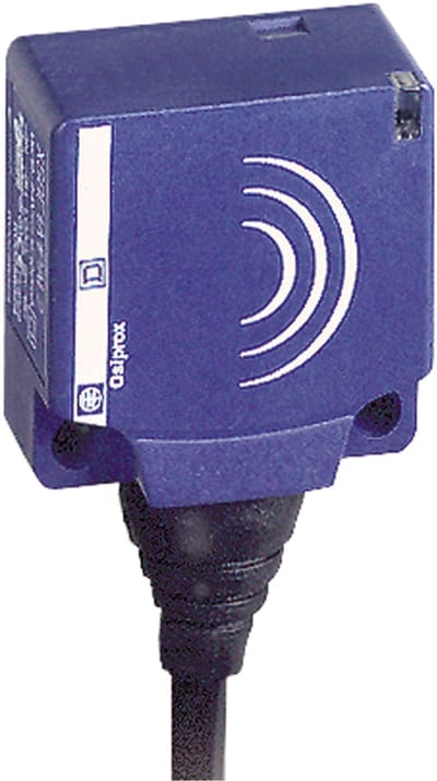 Telemecanique OsiSense XS7E1A1PAL2 Inductive Proximity Sensor — 26 × 26 mm block, Sn 10 mm, PNP, NO, pre-wired cable