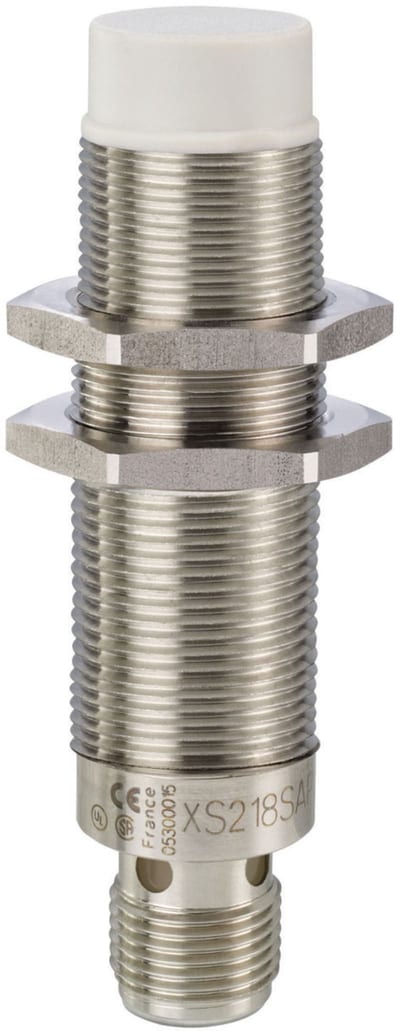 Telemecanique OsiSense XS618B1NBM12 Inductive Proximity Sensor — M18 barrel, Sn 8 mm, NPN, NC, M12 connector (4-Pin)