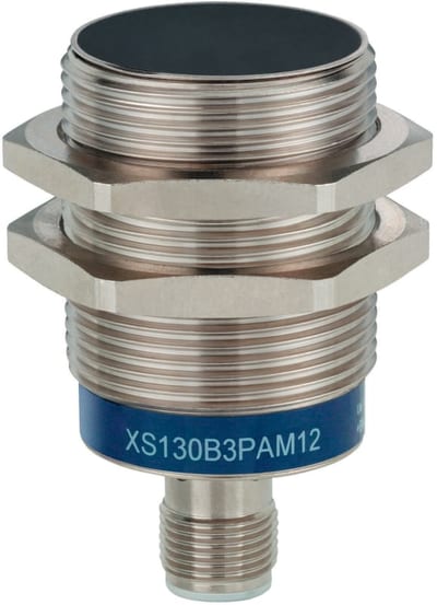 Telemecanique OsiSense XS630B1PAM12 Inductive Proximity Sensor — M30 barrel, Sn 15 mm, PNP, NO, M12 connector (4-Pin)