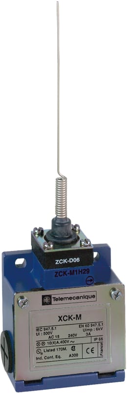 Telemecanique XCKM106H29 Limit Switch, Cat's Whisker (Spring Rod), NO+NC, Metal Body, M20 cable entry