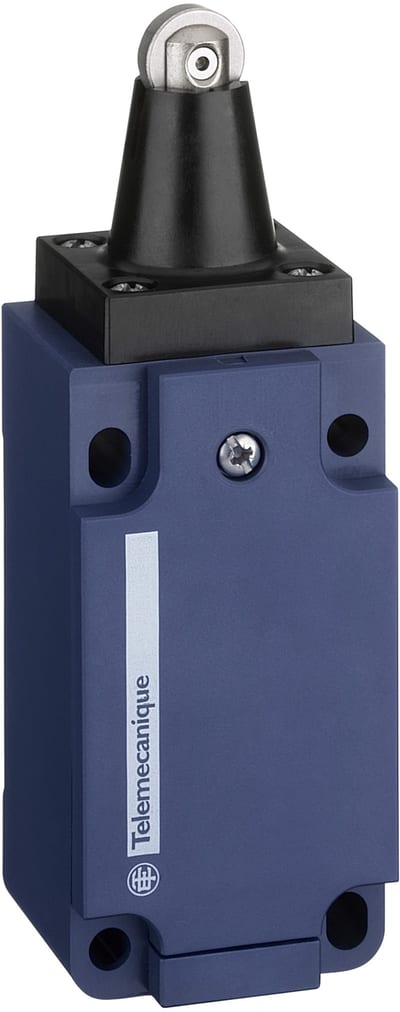 Telemecanique XCKS limit switch, plastic body, roller plunger head, 1 NC + 1 NO, snap action with positive opening, M20 cable entry, IP65 XCKS102H29