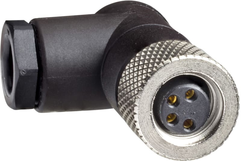 Telemecanique XZCC8FCM40S Field-Wireable Connector, M8, Female, Angled, 4-pin, Metal