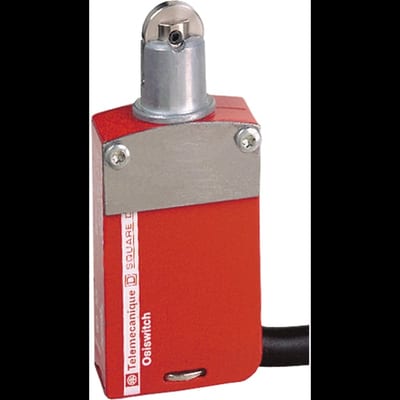 Telemecanique XCSM safety limit switch, metal Zamak body, roller plunger head, snap-action contacts, 2 NC + 1 NO with positive opening, 1 m pre-wired cable, IP68 XCSM3902L1