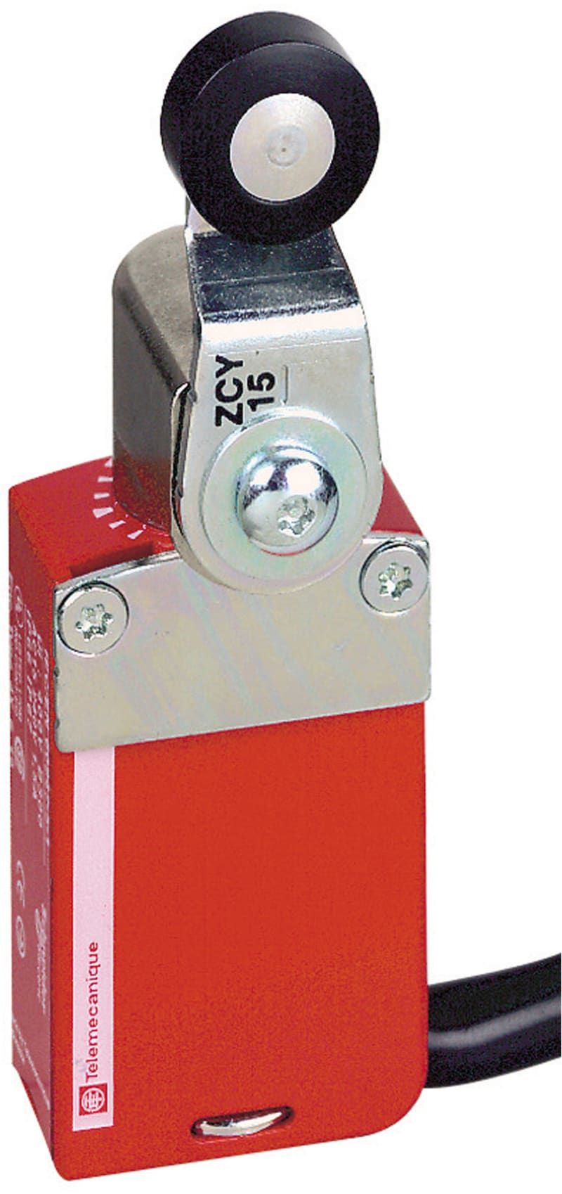 Telemecanique XCSM safety limit switch, metal Zamak body, rotary head with thermoplastic roller lever, snap-action contacts, 2 NC + 1 NO with positive opening, 1 m pre-wired cable, IP68 XCSM3915L1